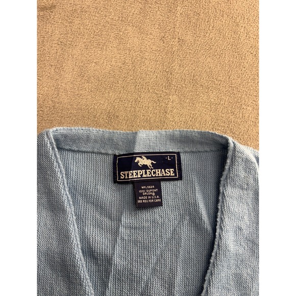 STEEPLECHASE Mens Large Blue V-Neck Button Front Cardigan Sweater L - Picture 2 of 6